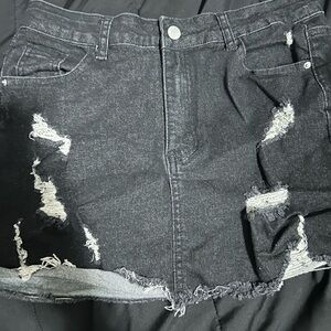 Distressed Black Denim Skirt